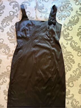 Calvin Klein Black Satin Rosette Dress